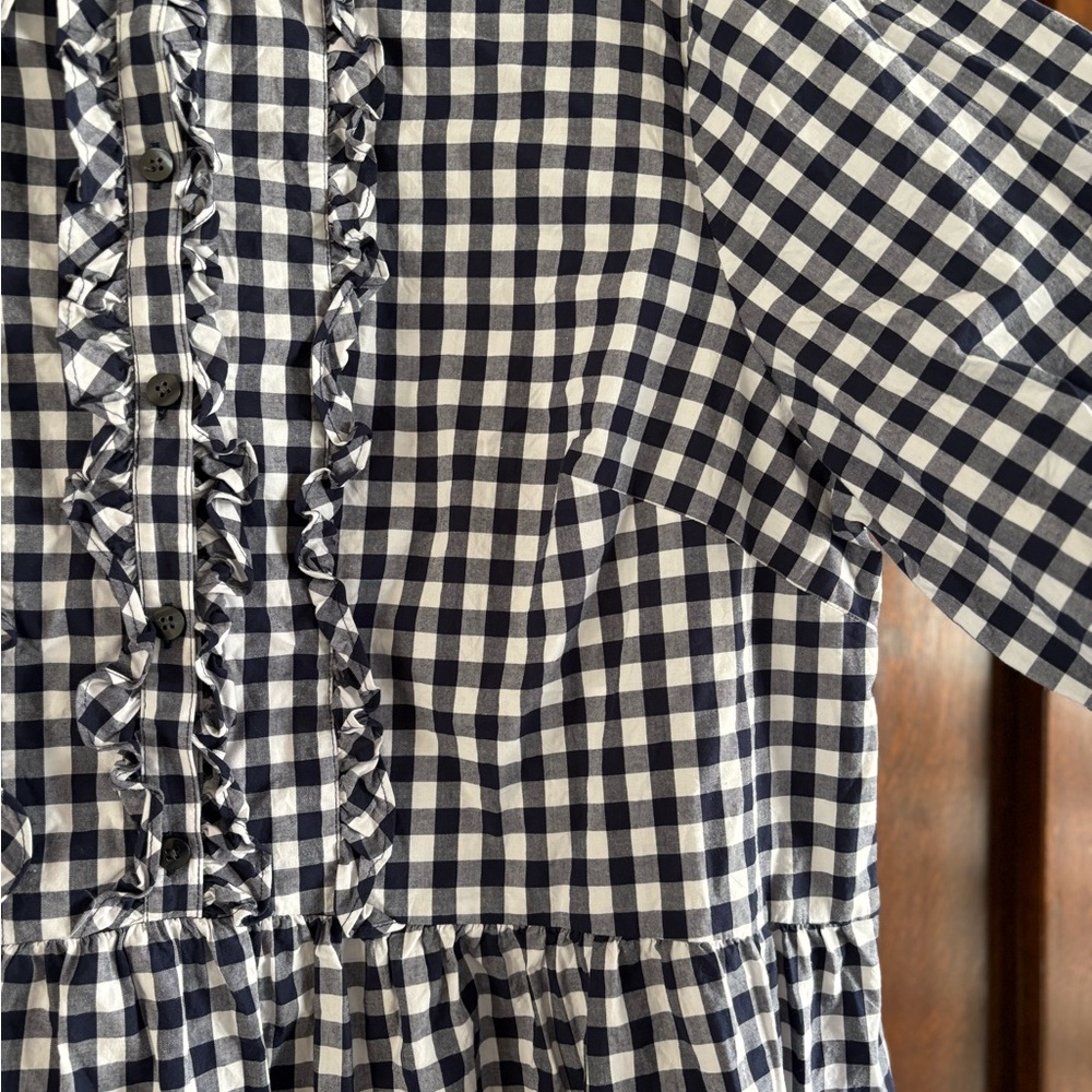 Draper James Wanda Navy Blue and White Checkered Gingham 3/4 Sleeve Cotton Dress - Picture 6 of 9